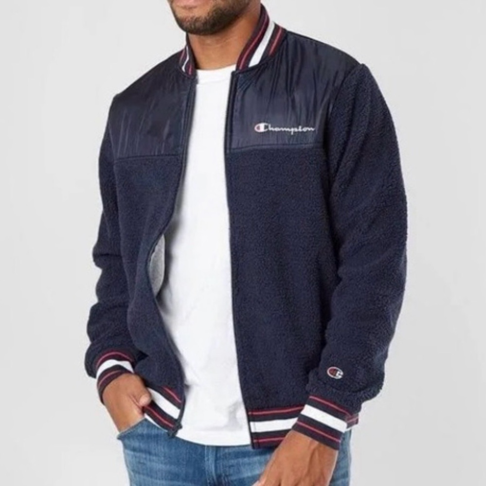 CHAMPION black fleece bomber varsity jacket